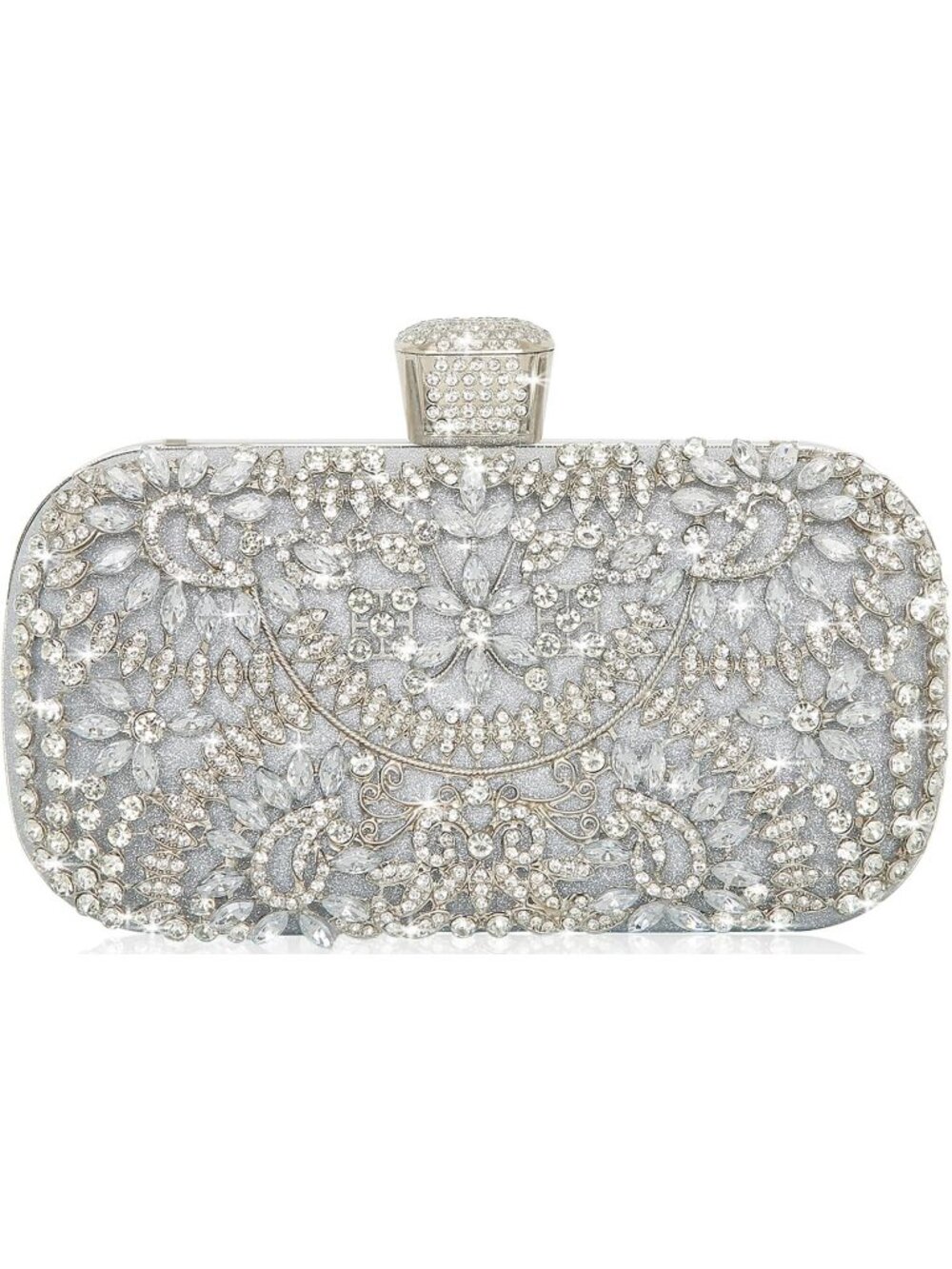 Women's Pure Silver Rhinestone Chain Crossbody Tote Handbag Evening Bag